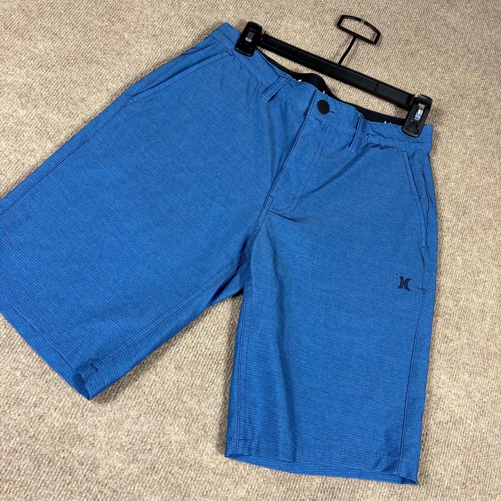 Hurley Board Shorts Mens 28 Blue Embroidered Logo Flat Front Surfing Beach
